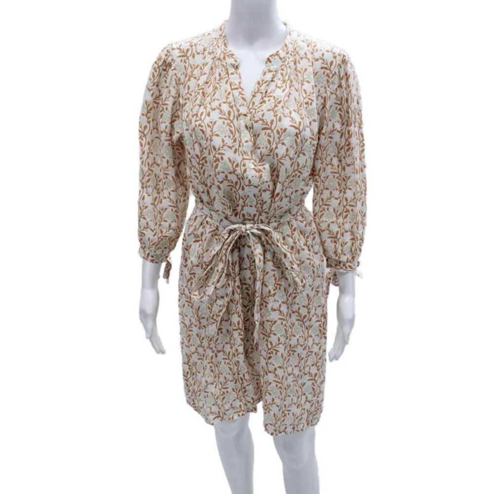 Hannah Womens Shirt Dress Multicolor Linen V Neck Long Sleeve Button Size M